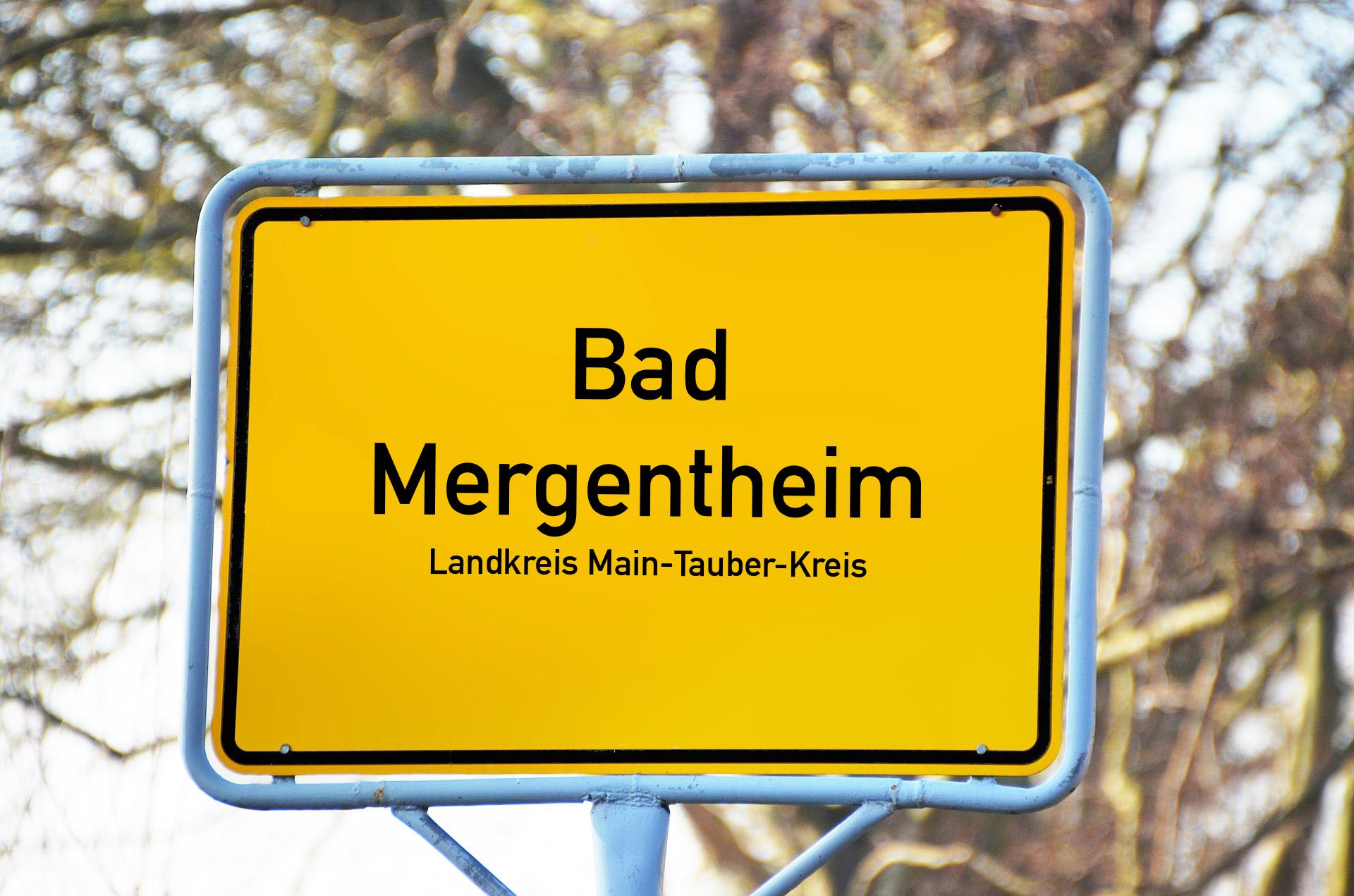 Ortsschild mit Aufschrift Bad Mergentheim
