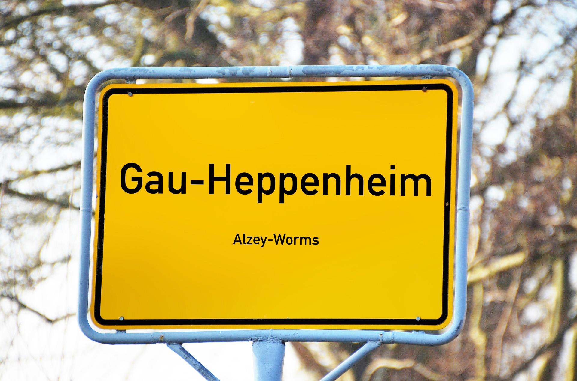 Ortsschild mit Aufschrift Gau-Heppenheim