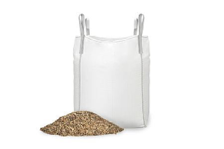 Big Bag mit Rheinkies gewaschen, daneben ein kleiner Kieshaufen, auf weißem Hintergrund. Marke: Entsorgen Versorgen.