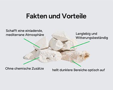 Steinhaufen aus hellen Gabionensteinen "Yellow Sun" vor grauem Hintergrund.