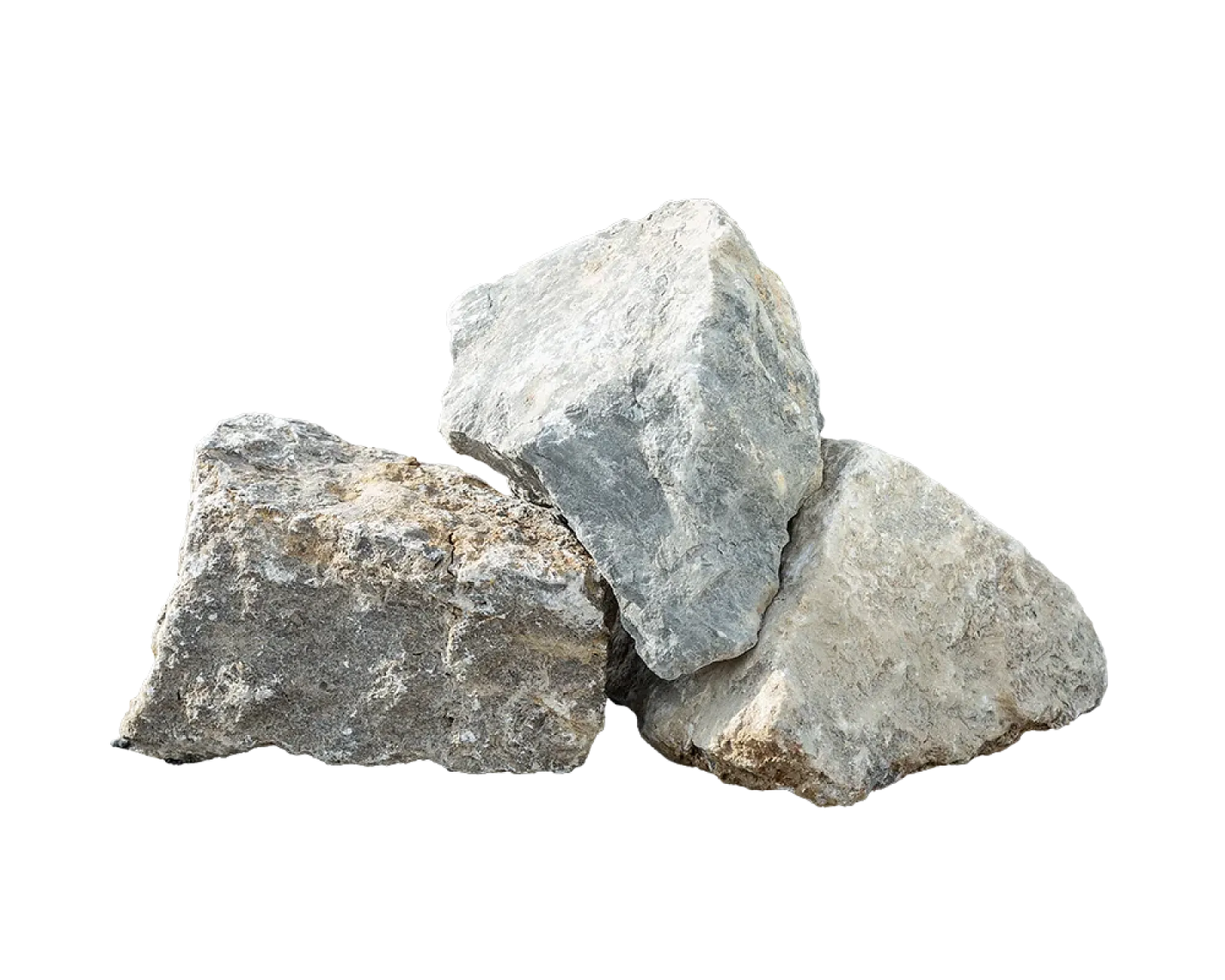 Graue Muschelkalk-Bruchsteine in verschiedener Form und Größe, präsentiert von Hellerwald.