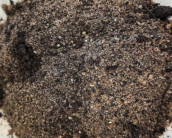 Nahaufnahme von Sand-Kompost-Gemisch mit körniger Textur der Marke Volz und Herbert GmbH.