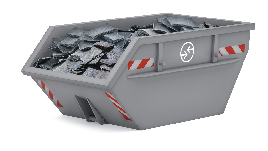 5 cbm Absetzcontainer mit Dachpappe für Baumischabfall.