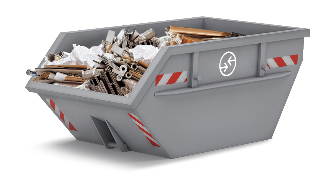 Gewerbeabfall-Container voller Papier- und Kartonabfälle, mittlere Größe.