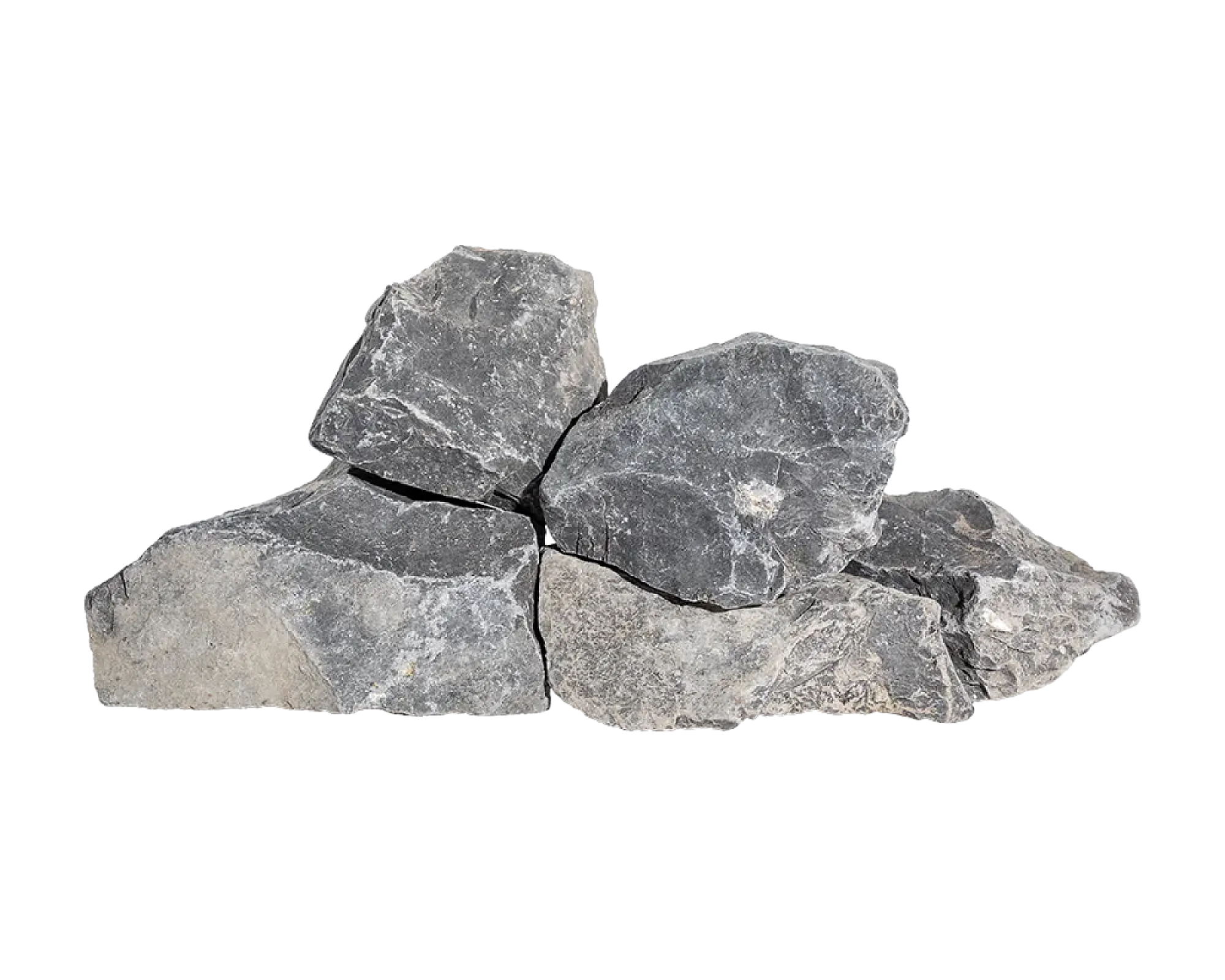 Anthrazitfarbene Gabionensteine aus Basalt in verschiedenen Größen, geeignet für Garten- und Landschaftsbau.