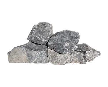 Anthrazitfarbene Gabionensteine aus Basalt in verschiedenen Größen, geeignet für Garten- und Landschaftsbau.