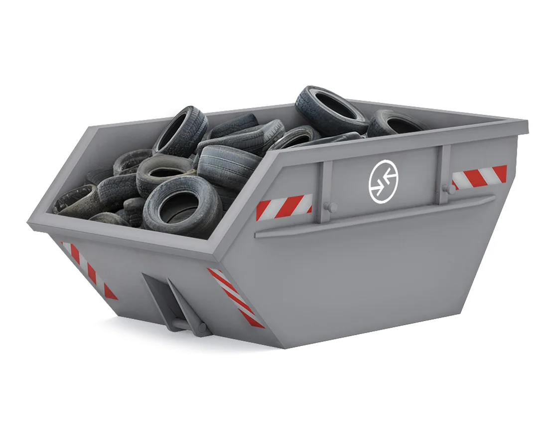 Ein Container befüllt mit Altreifen / Reifencontainer